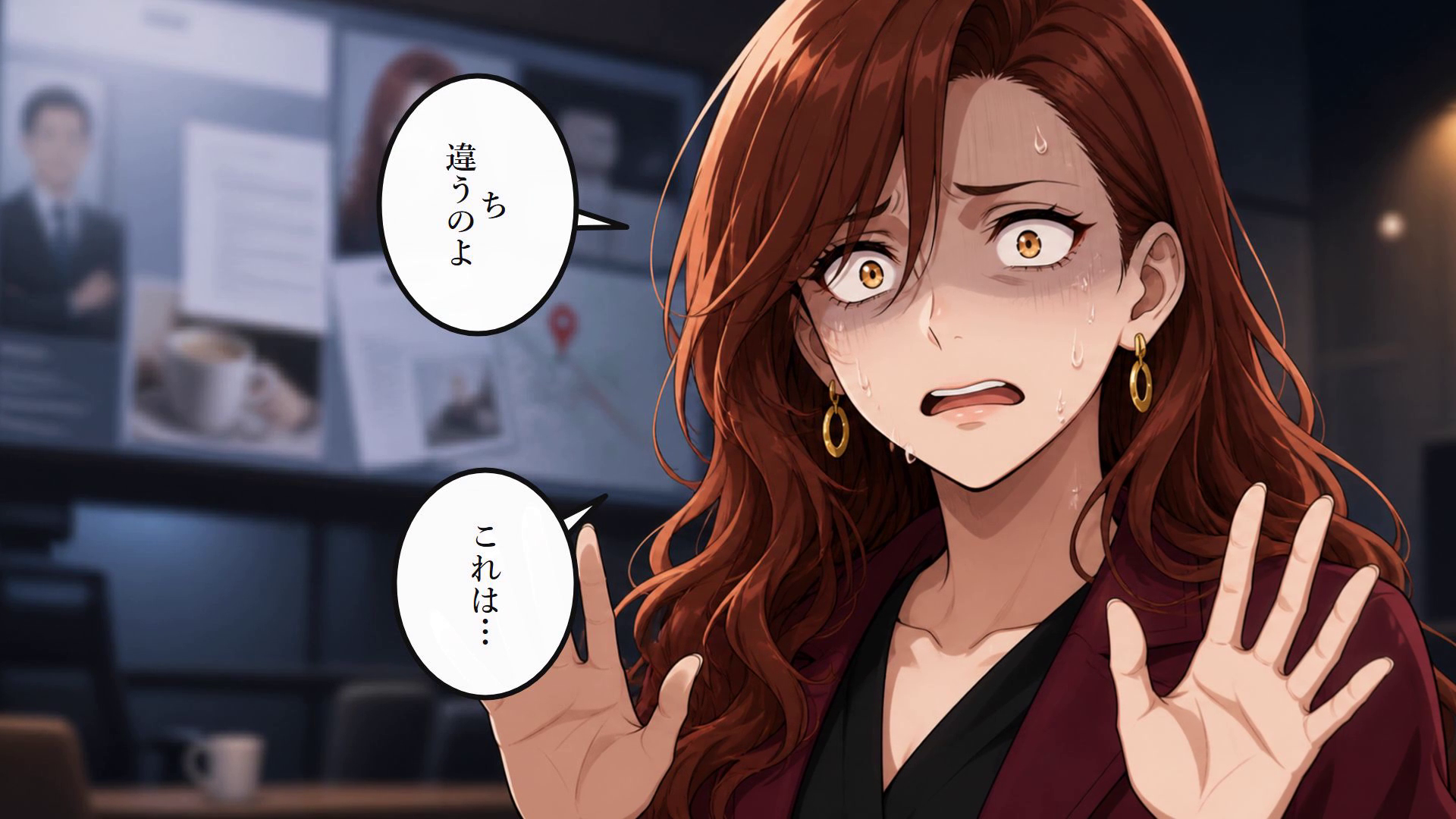 防犯映像で虚偽が明らかになり常連客が動揺する漫画動画の場面